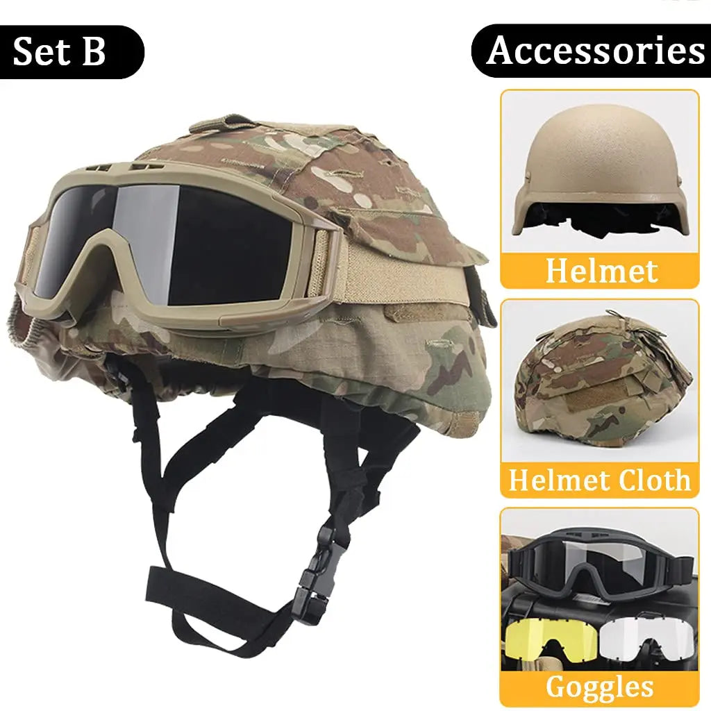 M88 Tactical Helmet Sets, wiht Helmet Cloth Goggles and Mount Kit Full-Covered Military Protective Combat Airsoft Paintball Helm