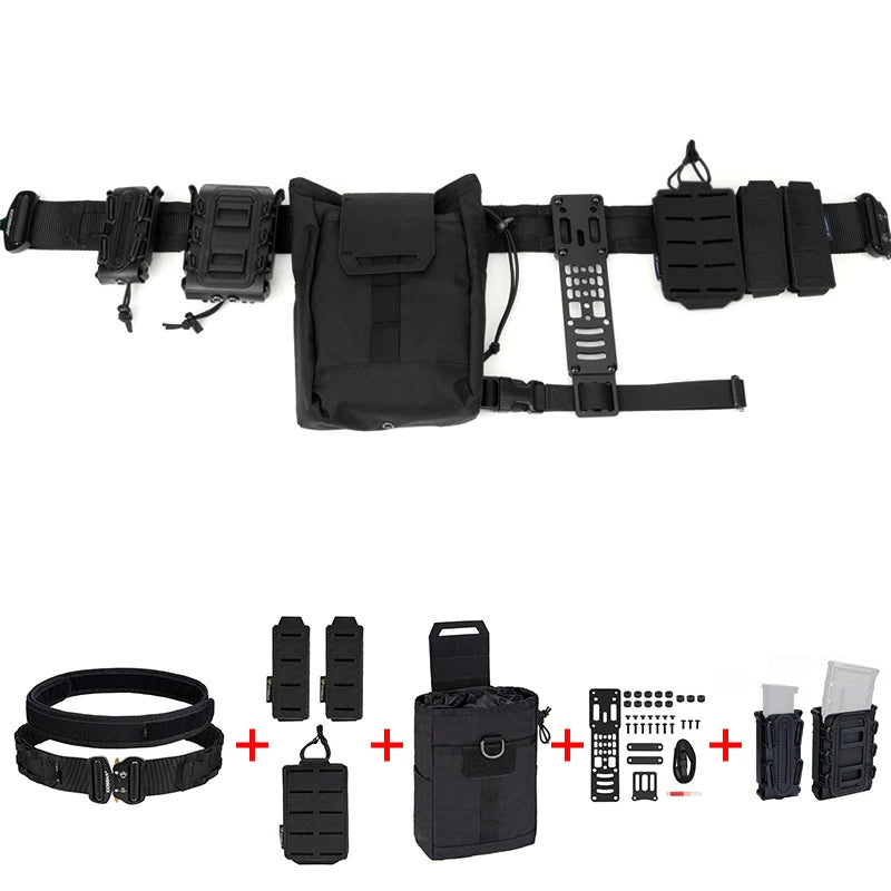 AQzxdc Tactical Military Waist Belt Set with Utility Pouch & Medical Pouch & Flash bang Pouch & 9mm 55 Mag Pouch Set for Airsoft