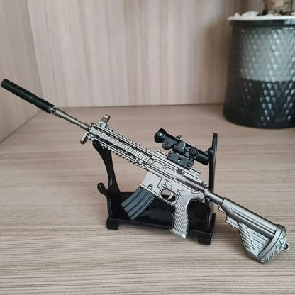 20CM Alloy Mini M416 AUG Rifle Model Pistol PUBG Jedi Toy Gun Fidget Toy Desktop Ornament for Boy Adults Birthday Gift