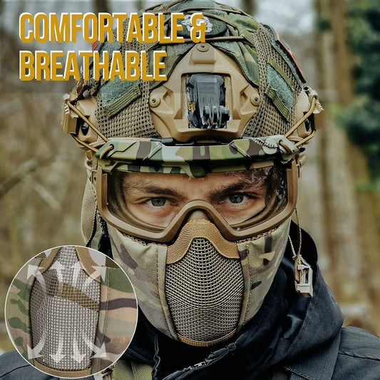 Airsoft Fast Helmet - Full Face Protective Tactical Helmet With Foldable Ear Protection Mask And Goggles for Airsoft Paintball