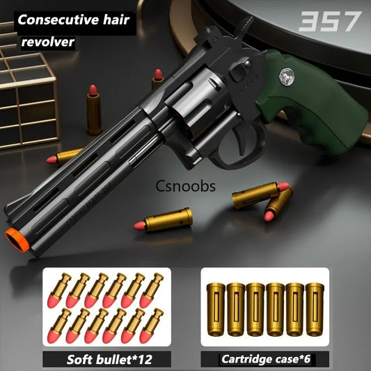 Continuous Firing 357 Revolver Launcher Pistol Soft Dart Bullet Toy Gun CS Outdoor Game Weapon for Kids Adult