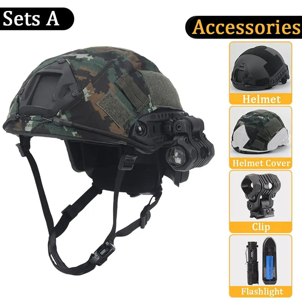 Tactical Helmet Set, Wiht Military Headset & Goggles & NVG Mount & Telescope Model Tactical Combination, for Airsoft Protective