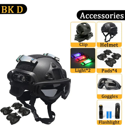 MICH2000 Kids Helmet, with Goggles, Flashlight, Flashing Lights, NVG Model, for Outdoor Games, Holiday Gifts, Christmas CS Game