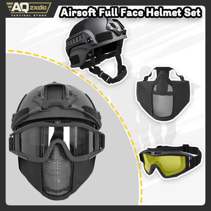 AQzxdc Airsoft Helmet with Full Face Protection, Tactical Airsoft Mask, Goggles & Accessories, for Paintball & Outdoor Games