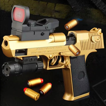 2024 Mechanical Continuous Fire Desert Eagle Pistol Shell Ejection Black Gun Empty Hanging Soft Bullet Blaster Toy Gun Gift