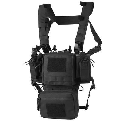 AQzxdc Tactical Chest Rig, Adjustable & Detachable Molle Micro Chest Rigs, with 5.56/7.62 Magazine Pouch, Pistol Pouch for CS