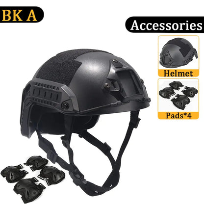 FAST Helmet, with Goggles, Flashlight, Flashing Lights, NVG Imitations, Knee and Elbow Pads, for Outdoor Games Airsoft Paintball