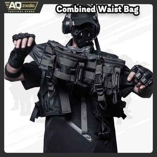 AQzxdc Tactical Techwear Hip Hop Detachable Combined Waist Bag, Multifunctional Crossbody Chest Bag Street Casual Fanny Pack