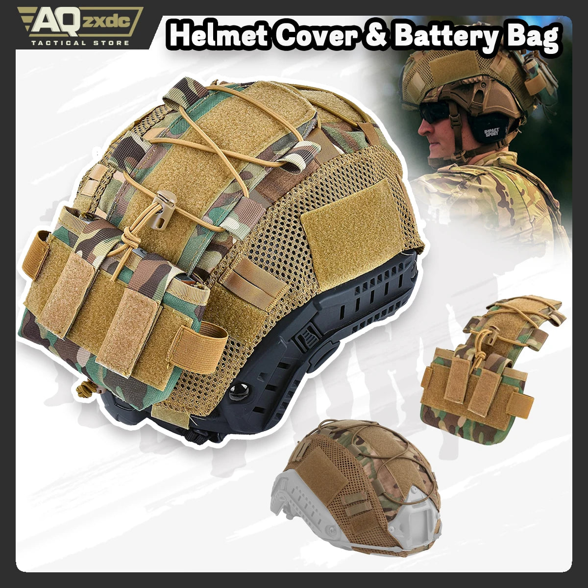 Tactical Helmet Cover for Fast Helmet Cover for Airsoft Helmet in Size M/L, MK2 Helmet NVG Battery Pack Case Counterweight Pouch