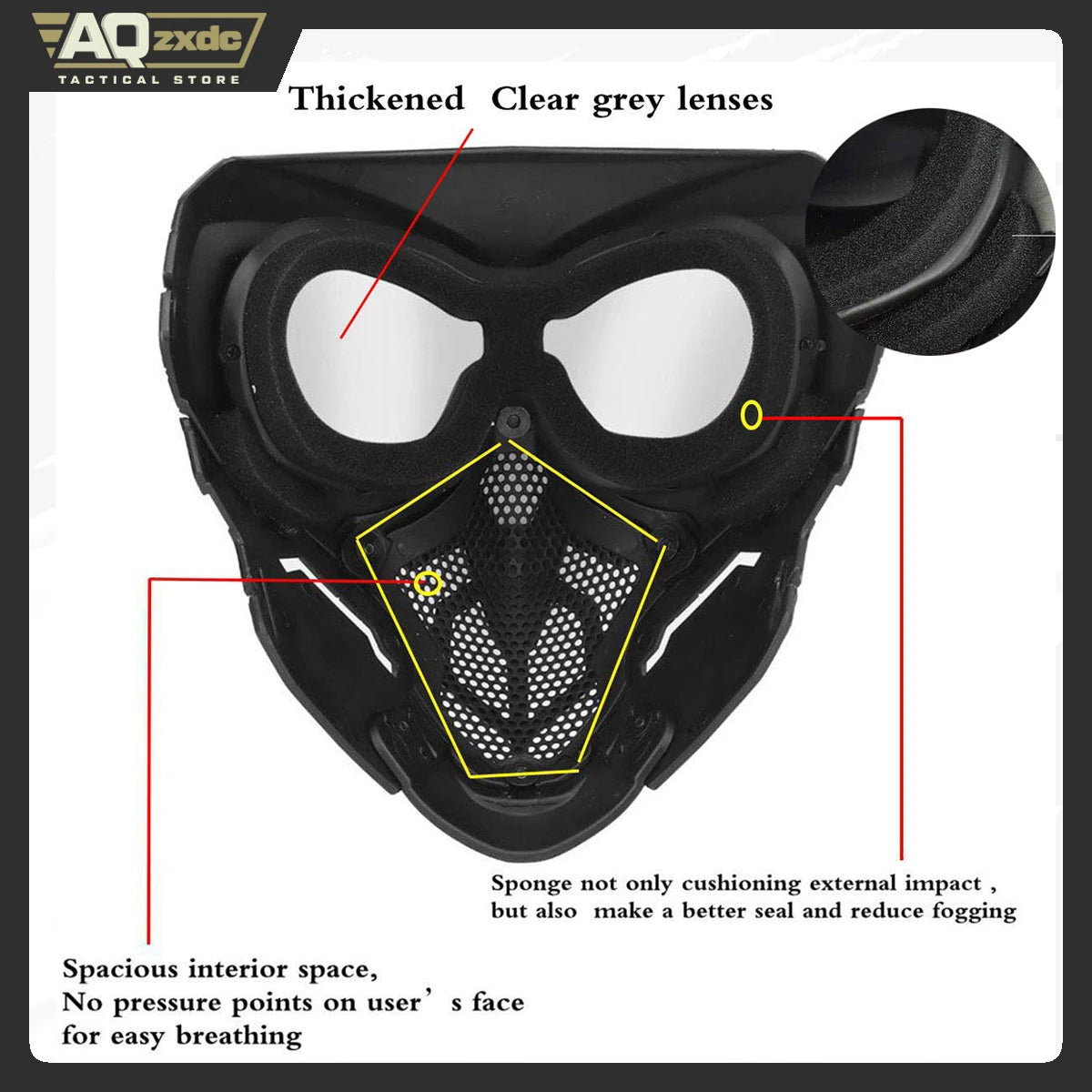 Tactical Protective Airsoft Mask Full Face Mask Dual Mode Wearing Design Adjustable Strap for Airsoft Paintball Game Movie Props