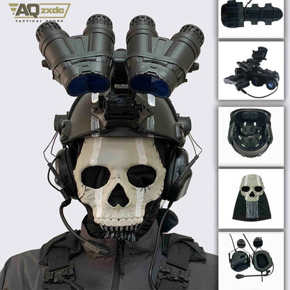 Airsoft Call of Duty 19 Cosplay Night Raid Ghost Helmet Set - Ghost Full face Mask & Includes headphones & Four-eye NVG Model
