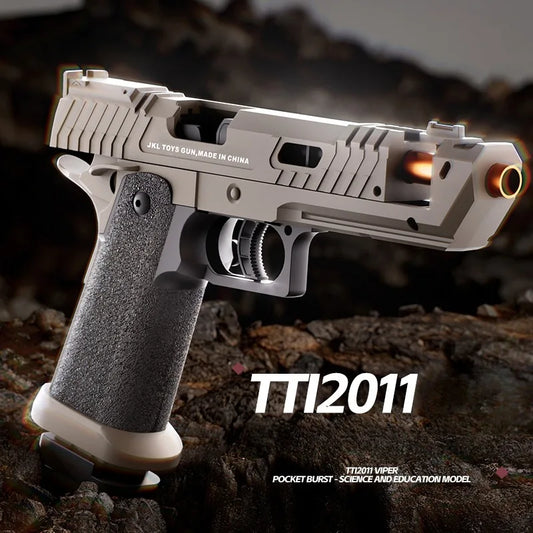 Black Gun TTI Pistol Mechanical Continuous Fire Shell Ejection Empty Hanging Soft Bullet Blaster Toy Gun Gift