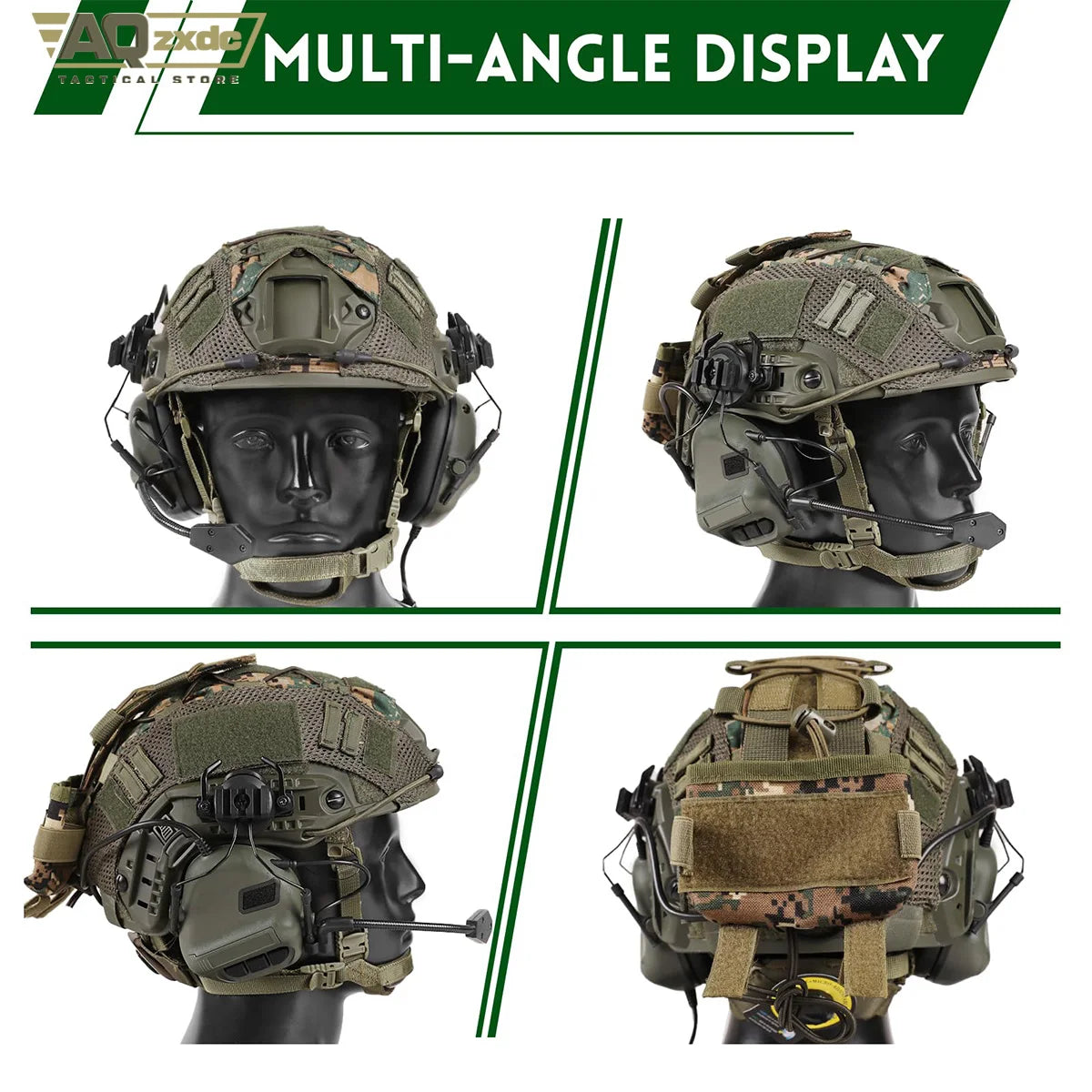 AQzxdc Tactical Helmet with Headset,4in1 Upgraded Adjustable with Helmet Cover for Airsoft Cosplay Military Gear War game