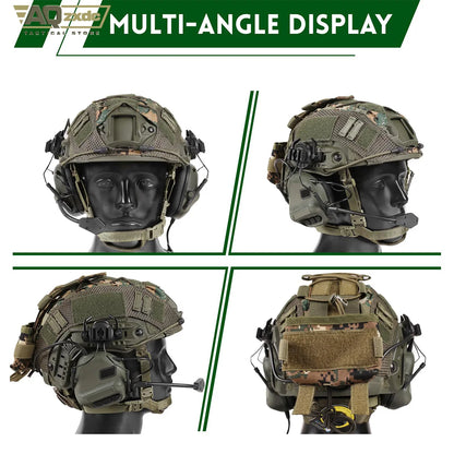 AQzxdc Tactical Helmet with Headset,4in1 Upgraded Adjustable with Helmet Cover for Airsoft Cosplay Military Gear War game
