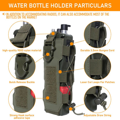 AQzxdc Outdoor Molle Radio Pouch Holder & Molle Adjustable Water Bottle Holder 40 oz, Tactical Bottle Pouch for Backpack Belt