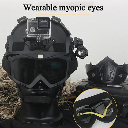 Mich 2000 Tactical Safety Protective Helmet, wiht mask and Goggles Sets, with NVG Bracket and Side Rail for Airsoft Tactical
