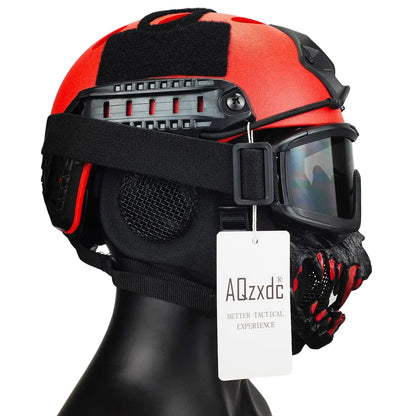 AQzxdc  Airsoft Military Helmet with Tactical Goggles And Steel Mesh Mask(With Ear Protective ) 6MM Super Thick Paintball Helmet