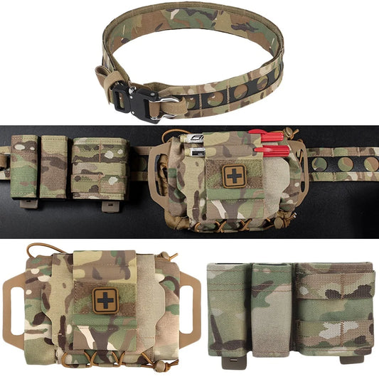 AQzxdc Tactical Belt Set, with Open Top 5.56/9mm Pouch & Rapid Deployment IFAK Medical Pouch, for Airsoft Paintball Hunting