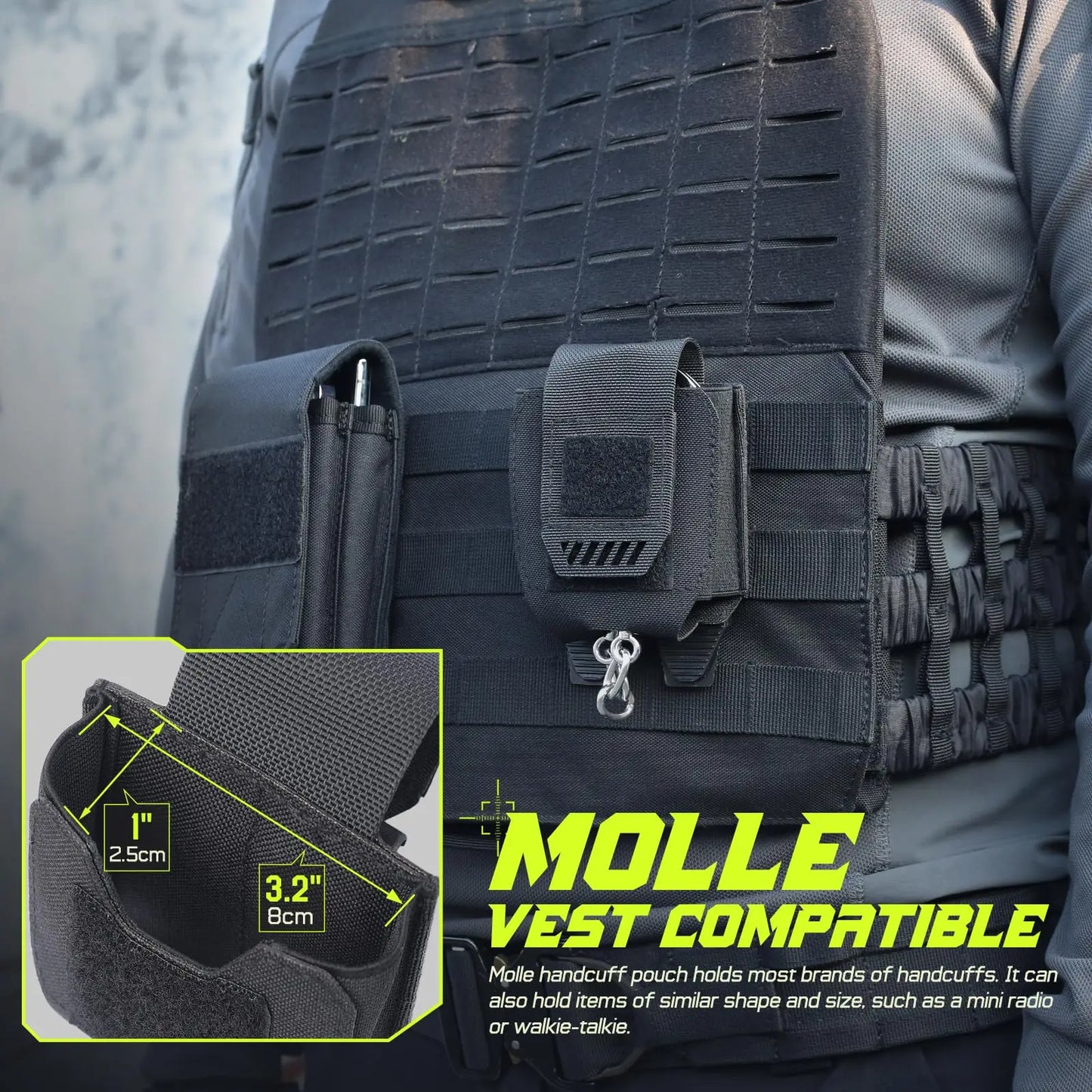 Law Enforcement Gear Handcuff Holder, Molle Handcuff Pouch for Duty Belt, Police Vest, Handcuff Case Fit Hinged/Folding Handcuff