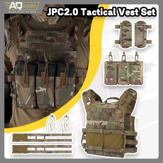 Tactical JPC2.0 Vest Set with R-type JPC Vest Shoulder Pad Cover & Double-Row Waist Seal & Molle Triple Elastic Functional Bag