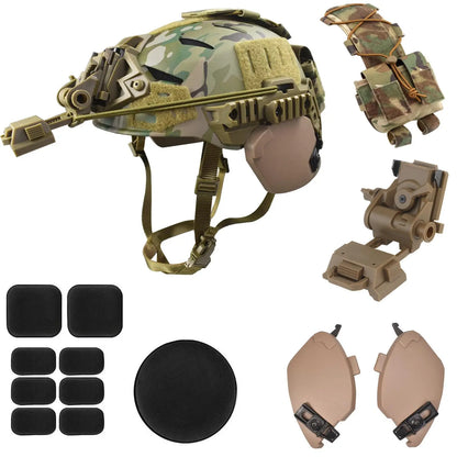 Airsoft Helmet Set with Rail 3.0 Adjustable Chin Strap/Protective Ear Side Cover/Night Vision Mount and Helmet Battery Pouch