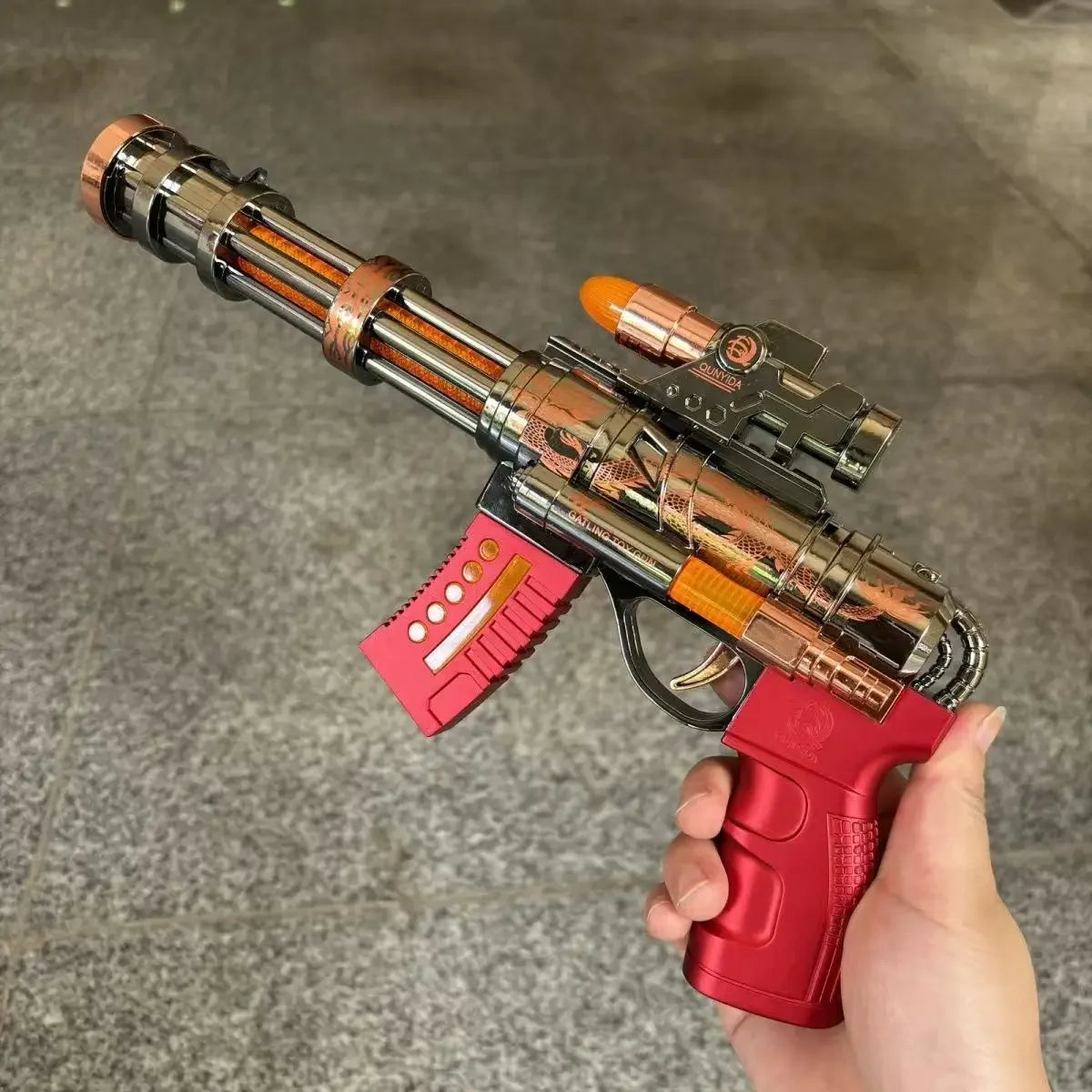 Spraying Gun Electric Gatling Gun Light Up Pistol Toy Unique Toys with LEDs Light Fighting Sound Pistol for Kids Gift