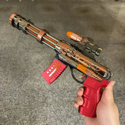 Spraying Gun Electric Gatling Gun Light Up Pistol Toy Unique Toys with LEDs Light Fighting Sound Pistol for Kids Gift