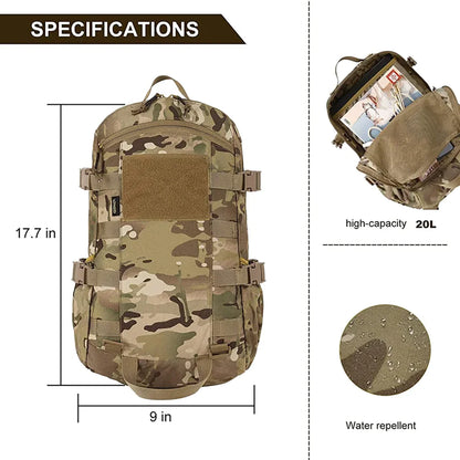 AQzxdc PTG Large Tactical Backpacks 20L Molle Assault Rucksack Waterproof Outdoor Hiking Camping Mountaineering Backpacks