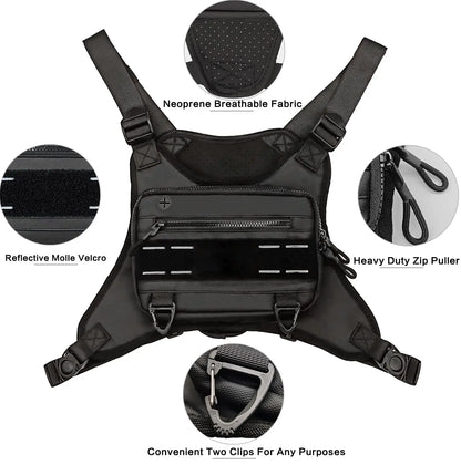 AQzxdc Sports Chest Bag, Adjustable Travel Chest Pack Tactical Breathable Running Vest Pouch for Hiking Hunting Cycling Fishing