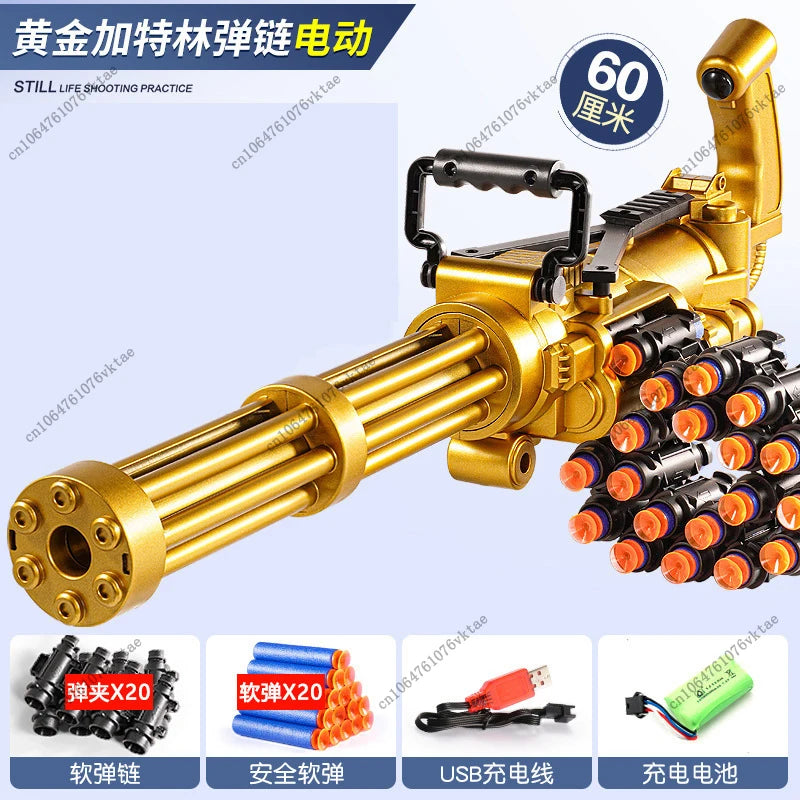 60CM electric continuous firing gold Gatling children's ammunition chain soft bullet gun mechanism submachine toy gun