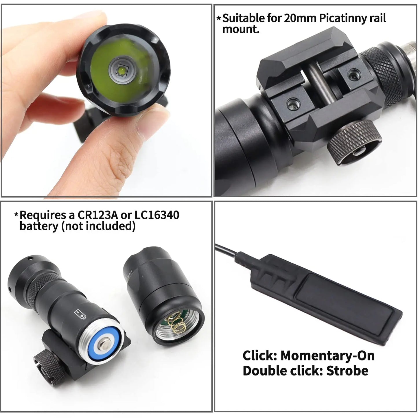 AQzxdc Tactical Picatinny Flashlight M300A Mini Light LED Whitelight with Strobe Weapon Light with Pressure Switch