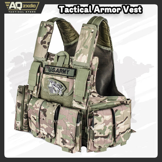 AQzxdc Outdoor Tactical Vest Molle Training Chalecos Tactico Combat Camouflage Plate Carrier Vest for Airsoft Paintball War Game