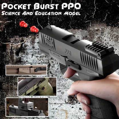 Small Black Toy Gun Mini PPQ Continuous Firing Shell Throwing Gun Model Soft Bullet Launcher BlowBack Airsoft Pistol for Kids