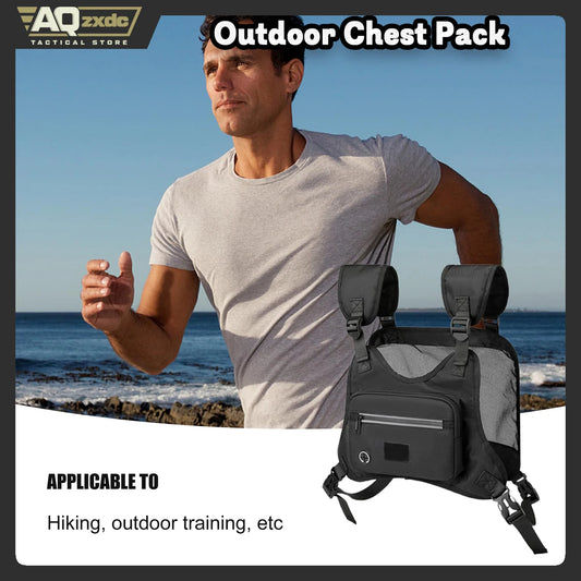 Outdoor Chest Bag, Running Backpack Vest with Phone Holder Pocket Extra Storage, Lightweight Water Resistant Chest Organizer