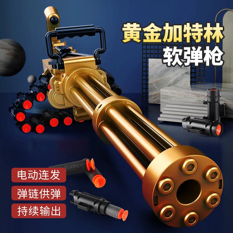 Golden Gatling Electric Chain Soft Bullet Gun Children's Shell Throwing Heavy Machine Gun Mechanism Toy Gun
