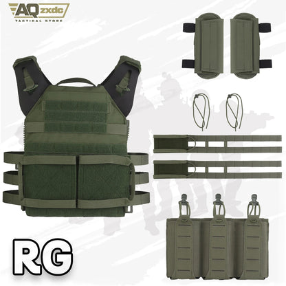 Tactical JPC2.0 Vest Set with R-type JPC Vest Shoulder Pad Cover & Double-Row Waist Seal & Molle Triple Elastic Functional Bag