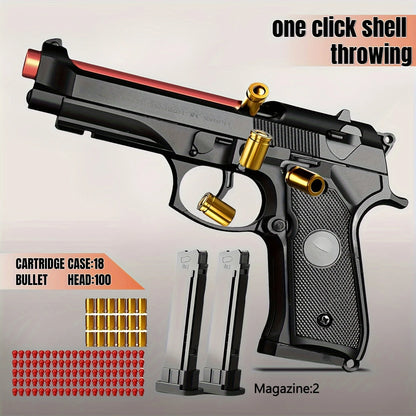 Shell Ejecting Toy Gun Mechanical M9a3 Continuous Fire Pistol Decompression Toy Empty Hanging Soft Bullet Toy Gun Gift
