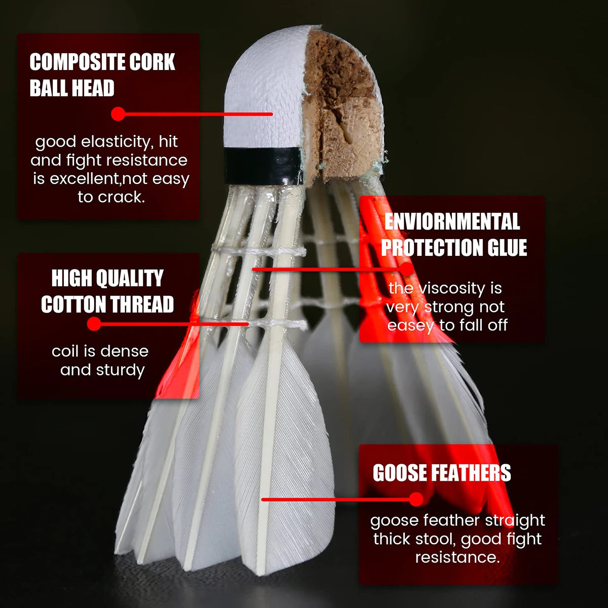 Badminton Birdies Feather Bedminton Shuttlecocks for Indoor and Outdoor Matches Highly Stable & Durable Shuttle Balls