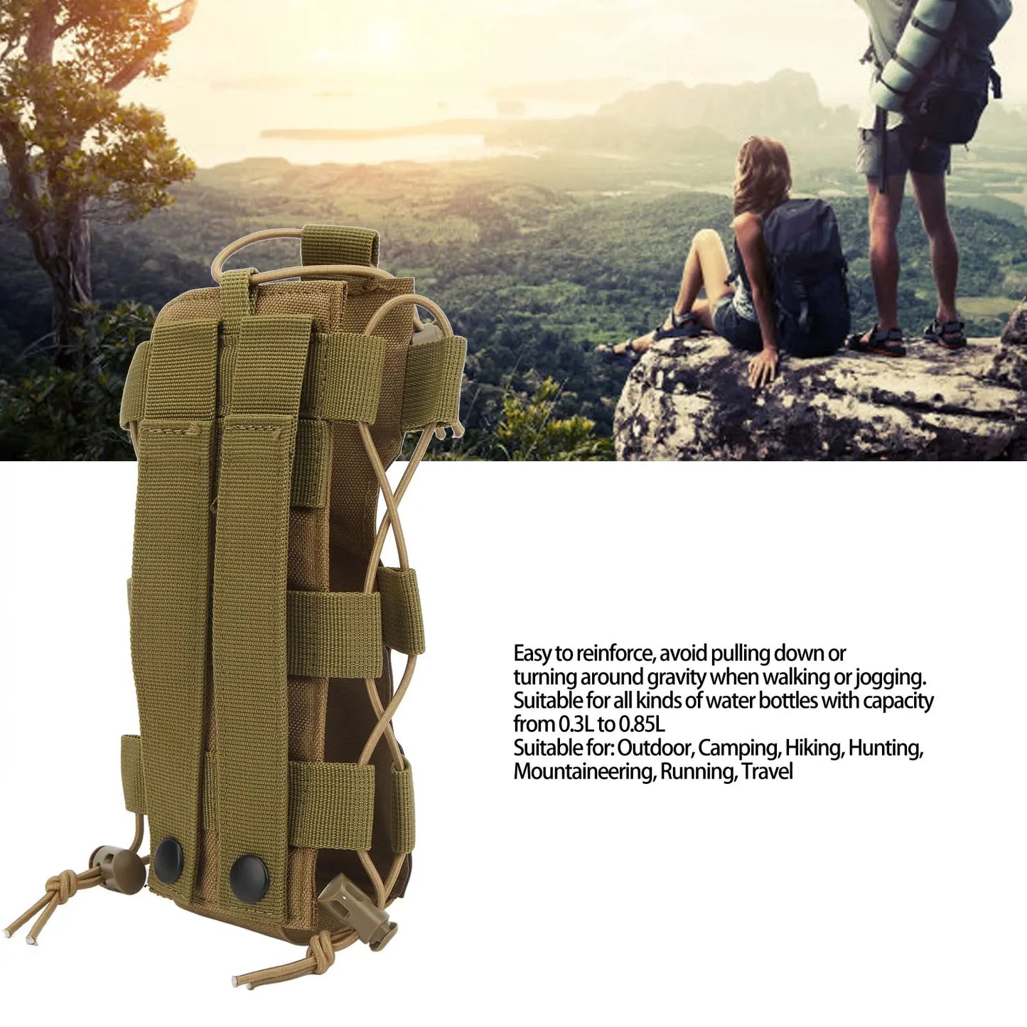 AQzxdc Molle Water Bottle Pouch，Military Molle Water Bottle Holder，Drawstring Open Top & Mesh Bottom Travel Water Kettle