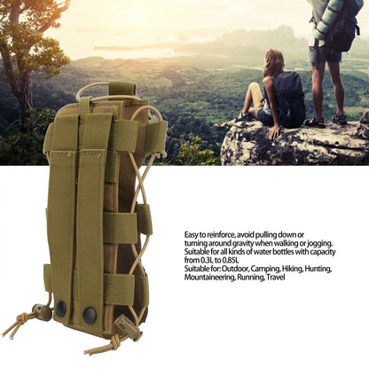 AQzxdc Molle Water Bottle Pouch，Military Molle Water Bottle Holder，Drawstring Open Top & Mesh Bottom Travel Water Kettle