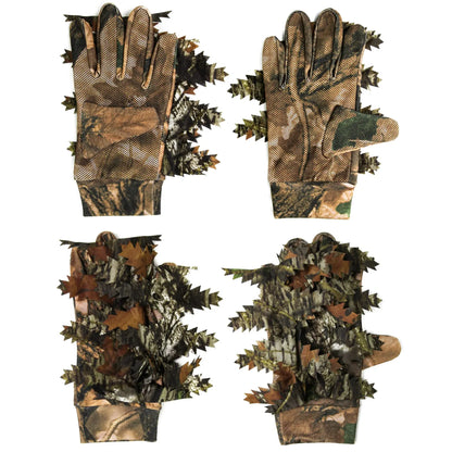 AQzxdc 3D Leafy Camo Hunting Gloves, Anti-Slip Full Finger Woodland Camouflage Tactical Lightweight Gloves for Turkey Hunting