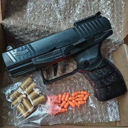 Mini Black Toy Gun PPQ Continuous Firing Shell Throwing Gun Model Soft Bullet Launcher BlowBack Airsoft Pistol for Kids