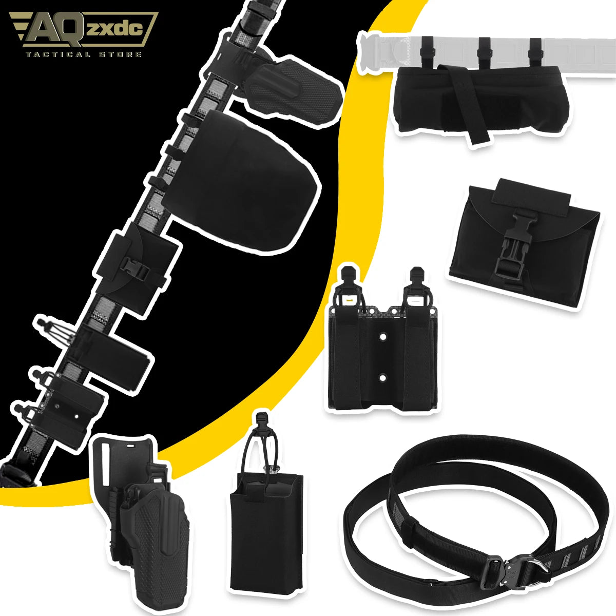 Tactical Assault Belt Set with Double Mag Pouch, PHC Recovery Bag, SEAL Quick-release Medical Kit, Universal Quick-draw Holster