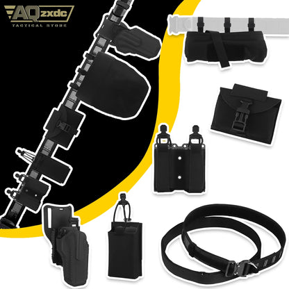 Tactical Assault Belt Set with Double Mag Pouch, PHC Recovery Bag, SEAL Quick-release Medical Kit, Universal Quick-draw Holster