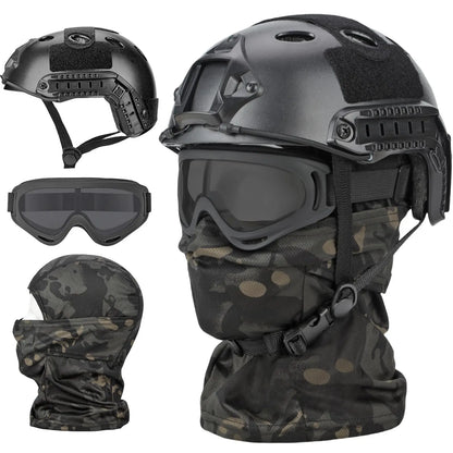 AQzxdc Tactical Helmet Set, Airsoft Mask Mesh,Elastic Balaclava Mask, Anti Fog Airsoft Goggles, Tactical Full Face Protection