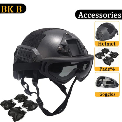 FAST Helmet, with Goggles, Flashlight, Flashing Lights, NVG Imitations, Knee and Elbow Pads, for Outdoor Games Airsoft Paintball