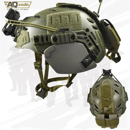 Airsoft Helmet Set with Rail 3.0 Adjustable Chin Strap/Protective Ear Side Cover/Night Vision Mount and Helmet Battery Pouch