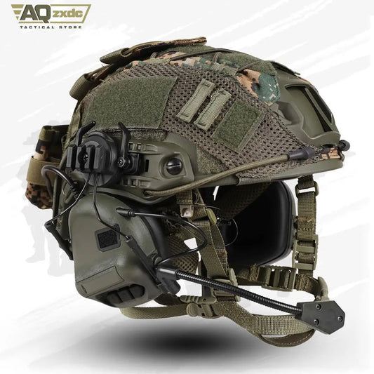 AQzxdc Tactical Helmet with Headset,4in1 Upgraded Adjustable with Helmet Cover for Airsoft Cosplay Military Gear War game