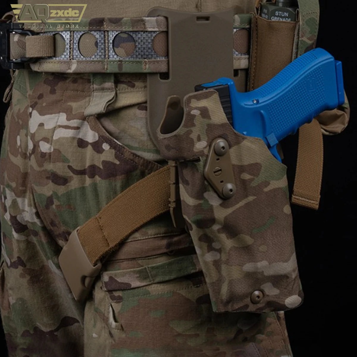 AQzxdc Military Left Hand Quick Holster, Tactical Hand Gun Drop Leg Thigh Pistol Holster  for Airsoft Glock 17 + X300 lamp
