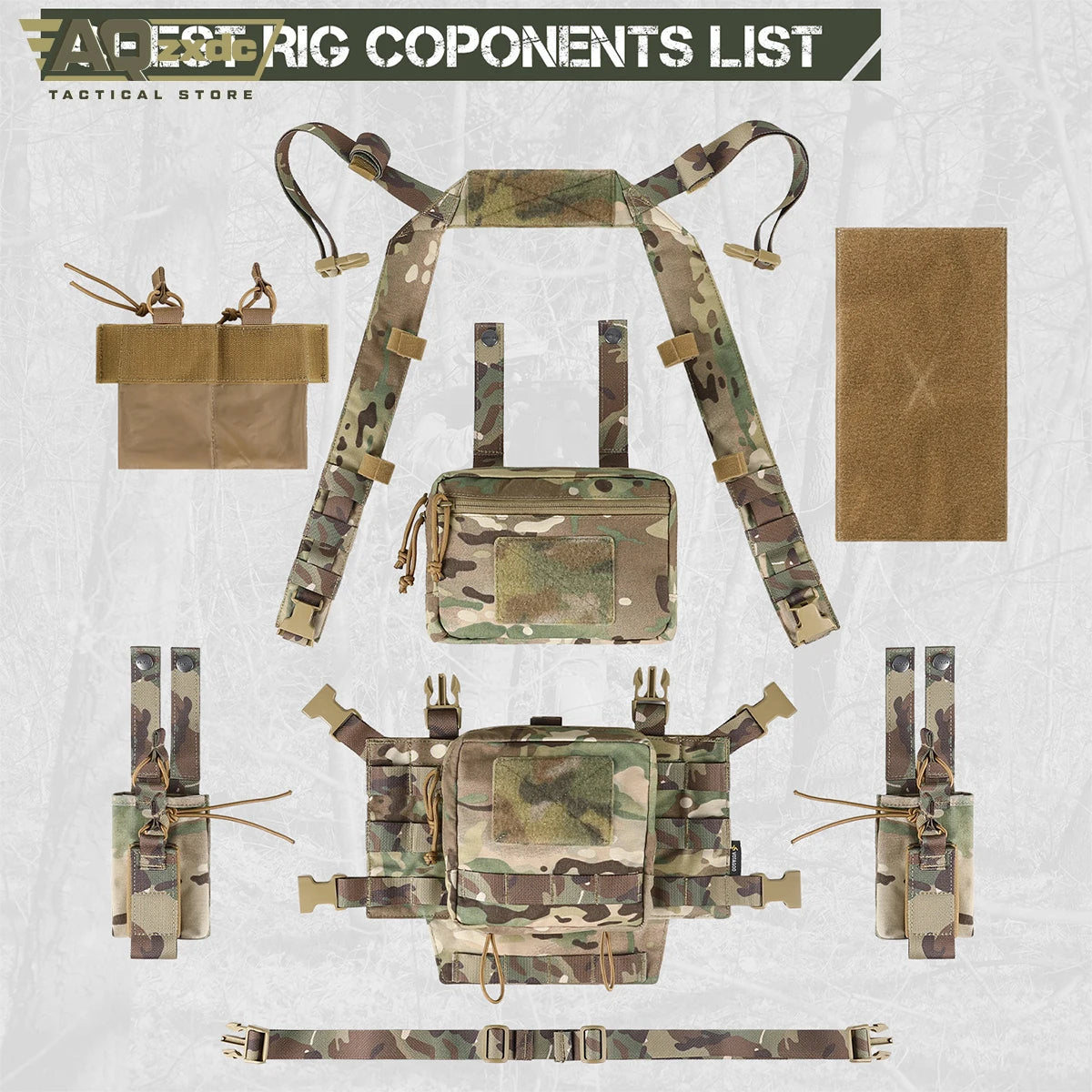 Tactical Chest Bag Full Set With Camouflage Quick-Release Bellyband And Protective Vest Mount PTG Tactical Chest Rig Vest Bag